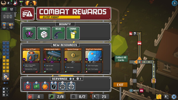 Rogue Wheels combat rewards screen