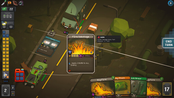 Rogue Wheels battle showing the Fire Shortage card